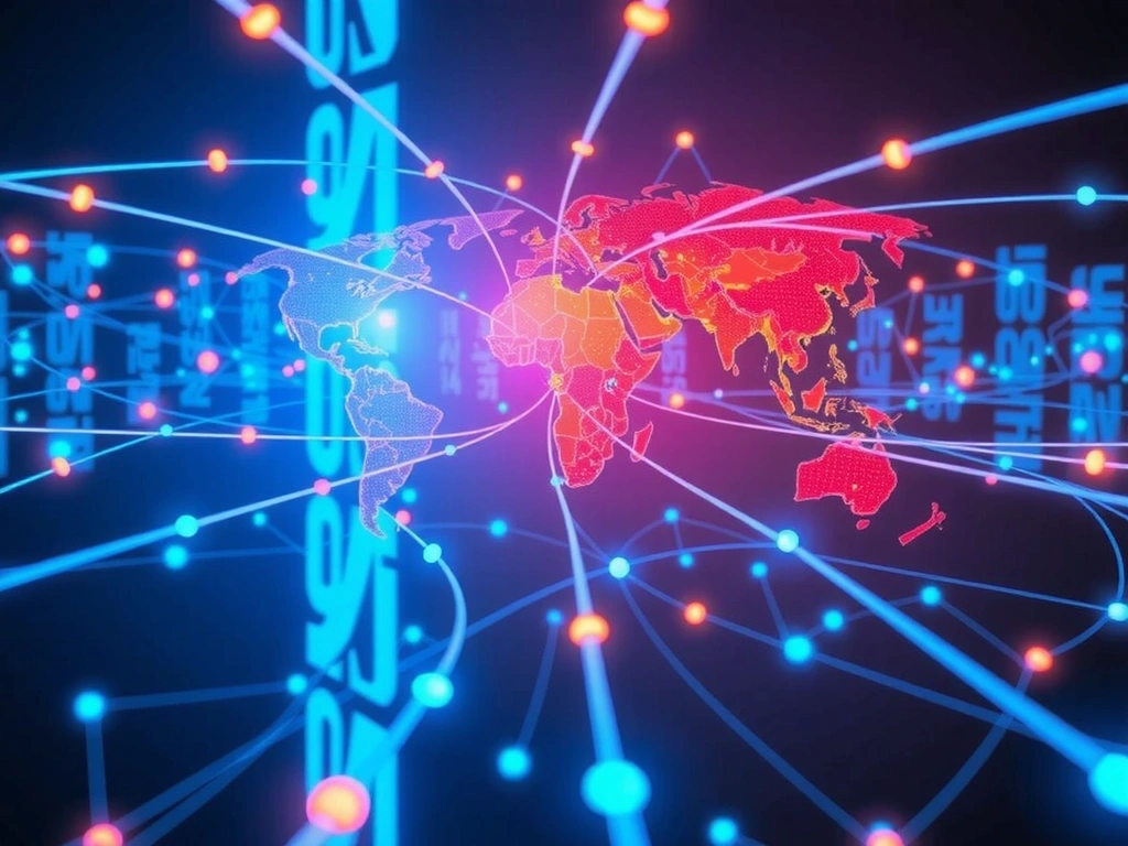 Futuristická vizualizace globální digitální sítě s mnoha propojenými body a datovými toky