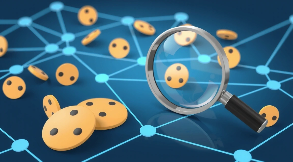 Ilustrace souborů cookie a digitálního sledování na webu