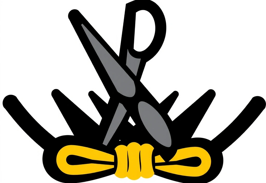 Ilustrace nůžek, které stříhají lano, symbolizující ukončení služby